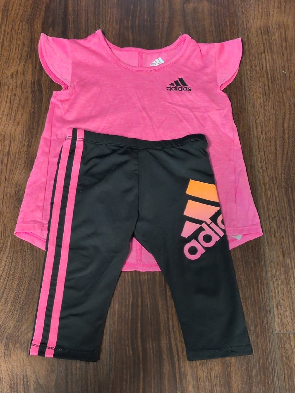 adidas Pink Tee with Black Leggings and Logo Accents